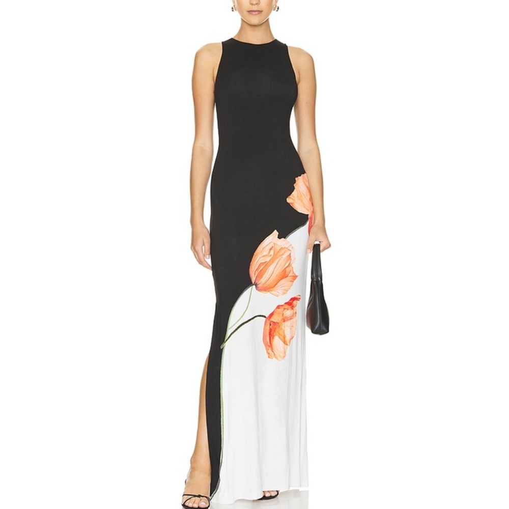 NWT Alice + Olivia Pania orange black white floral sleeveless maxi dress size 2